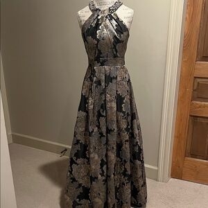 Eliza J Gray and Gold Floral Maxi Dress